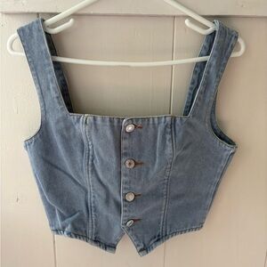 Denim Button-Up Vest — smocked back